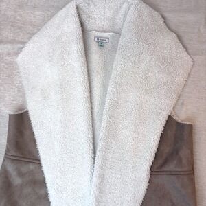 Susina Drape Collar Faux Suede Vest Shearling Lined Brown Tan Womens Sz M